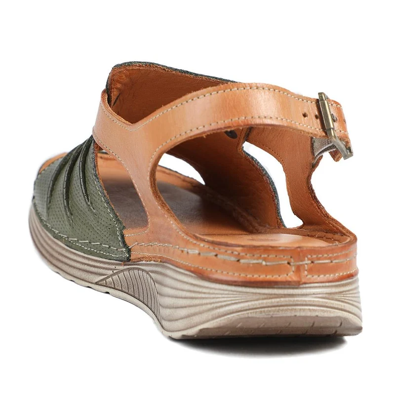 Leather Wedge-Heeled Sandals - VITAS41001 / 327 604 - Khaki