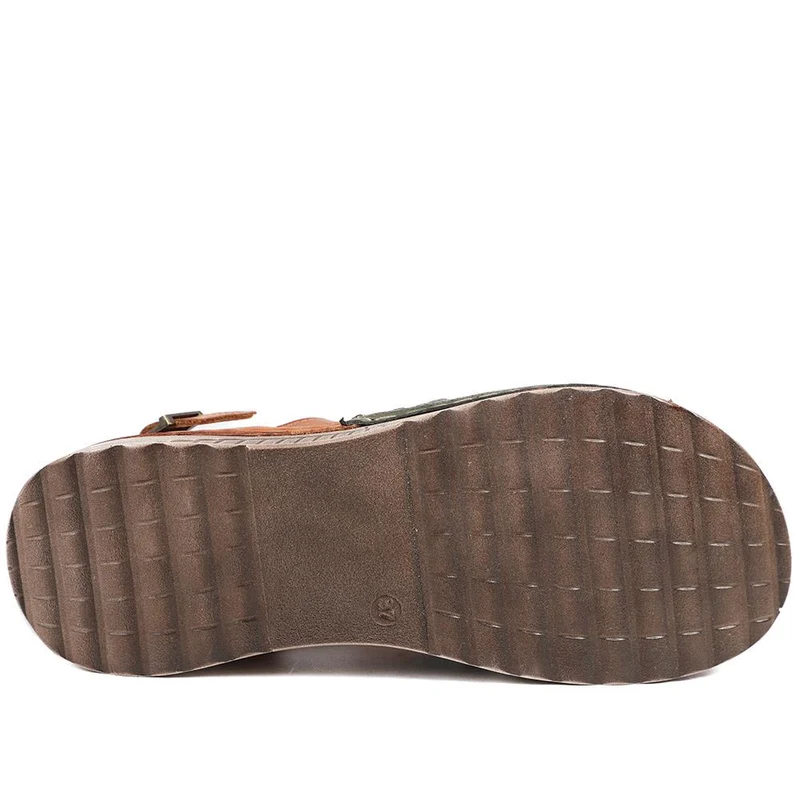 Leather Wedge-Heeled Sandals - VITAS41001 / 327 604 - Khaki