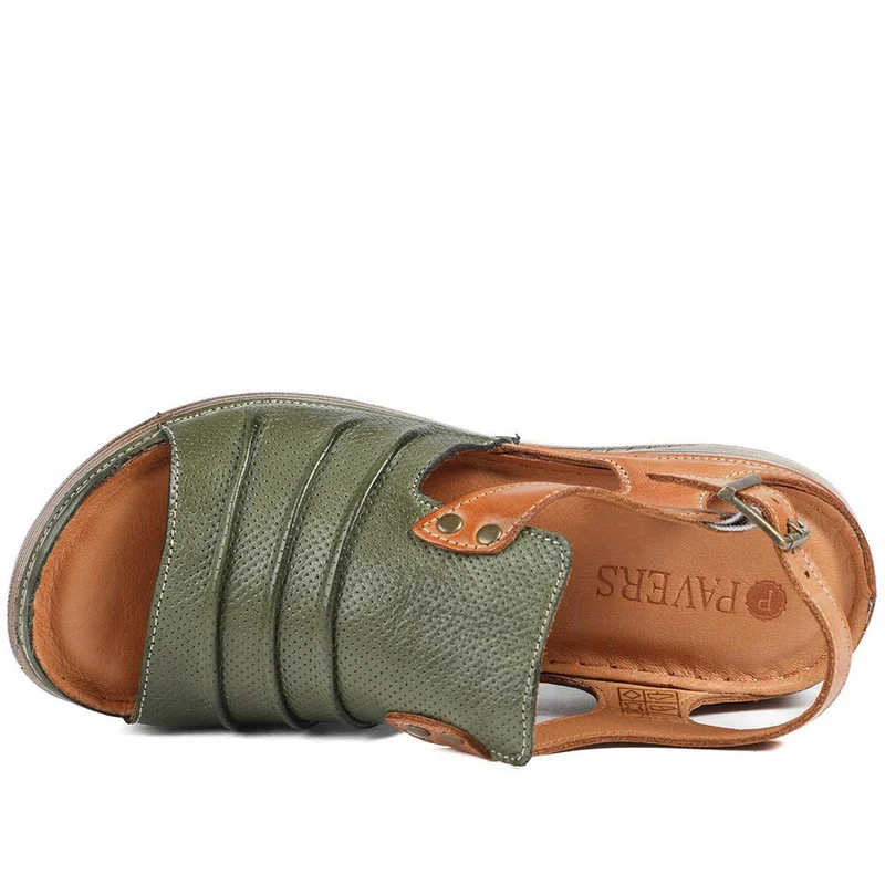 Leather Wedge-Heeled Sandals - VITAS41001 / 327 604 - Khaki