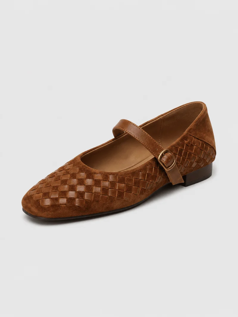 Mary Jane Ballerinas Damen geflochten mit Riemen