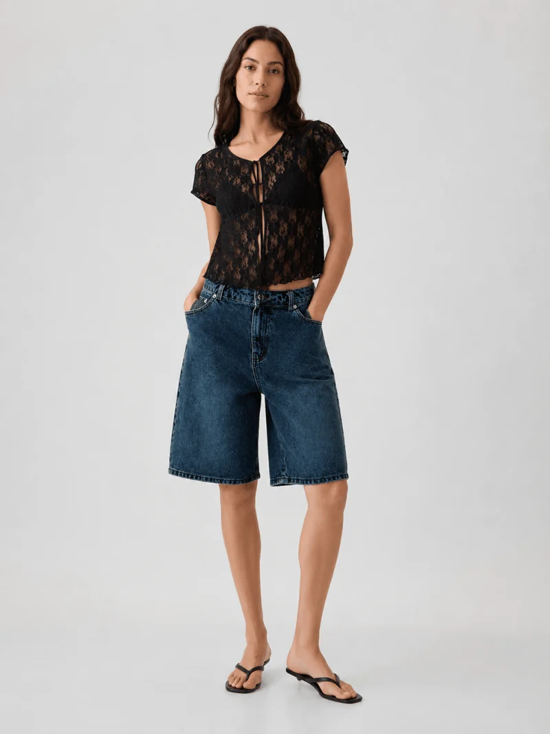 Damen Denim Bermuda Shorts mit weitem Bein