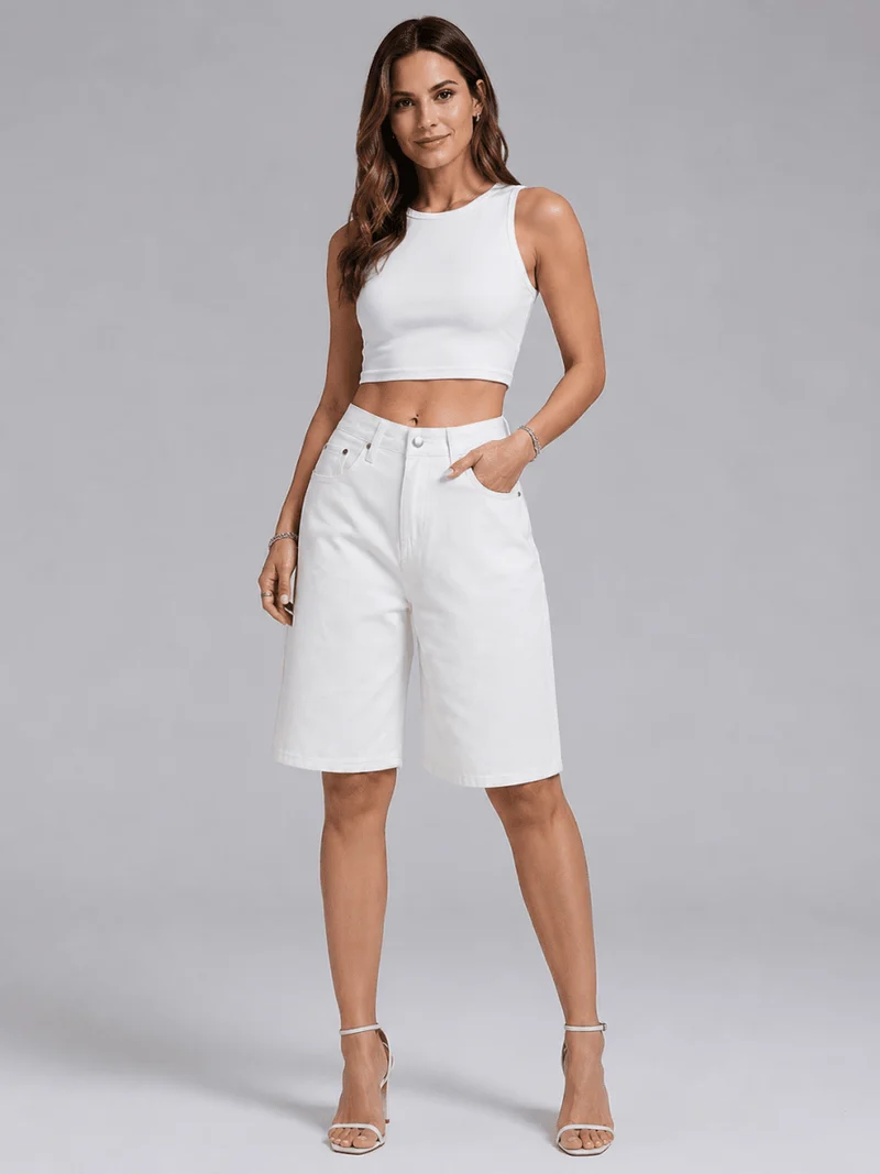 Damen Denim Bermuda Shorts mit weitem Bein