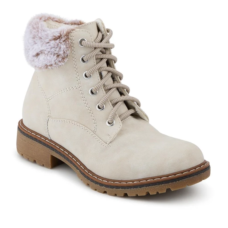 Faux Fur Cuff Lace Up Ankle Boots - WBINS42033 / 328 109 - Off White