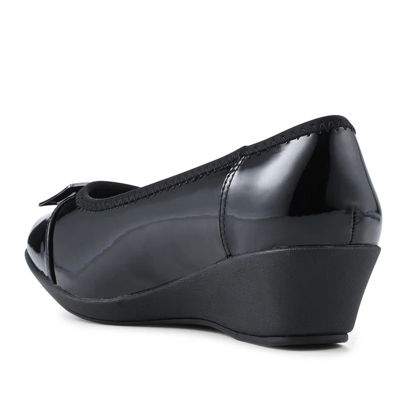 Wide Fit Flexible Wedge Heel Slip On Shoes - MAIN42005 / 328 561 - Black Patent