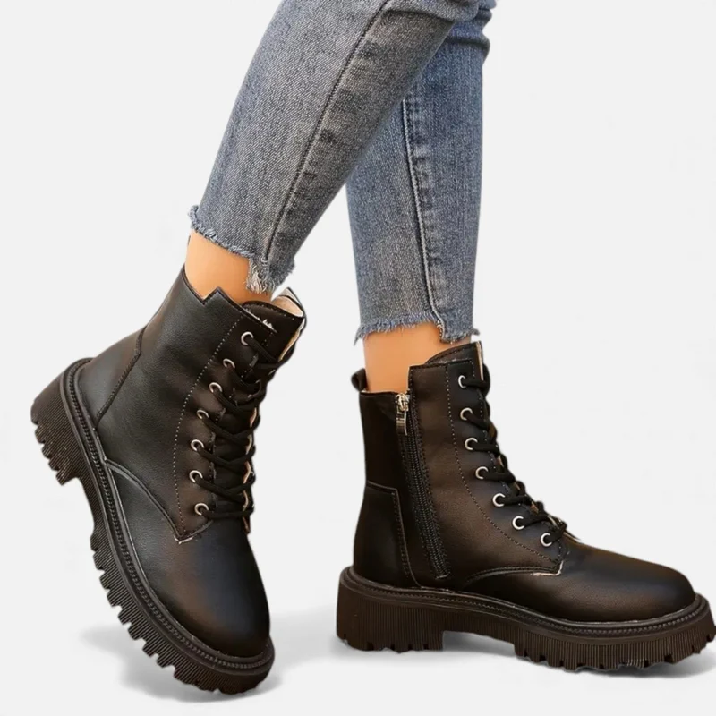 Damen Schnürstiefeletten mit Profilsohle Modern