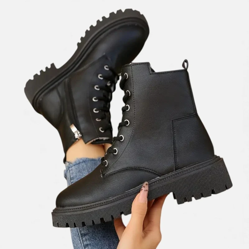 Damen Schnürstiefeletten mit Profilsohle Modern