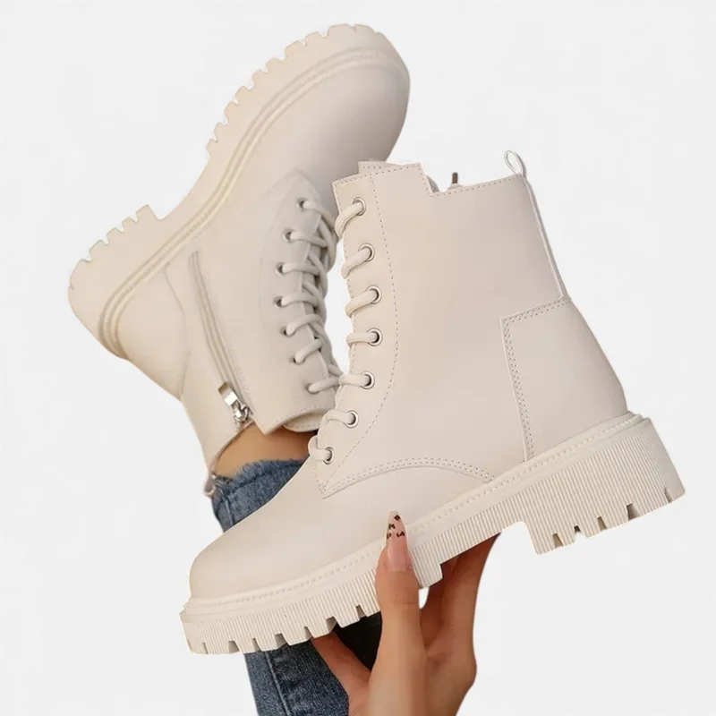 Damen Schnürstiefeletten mit Profilsohle Modern