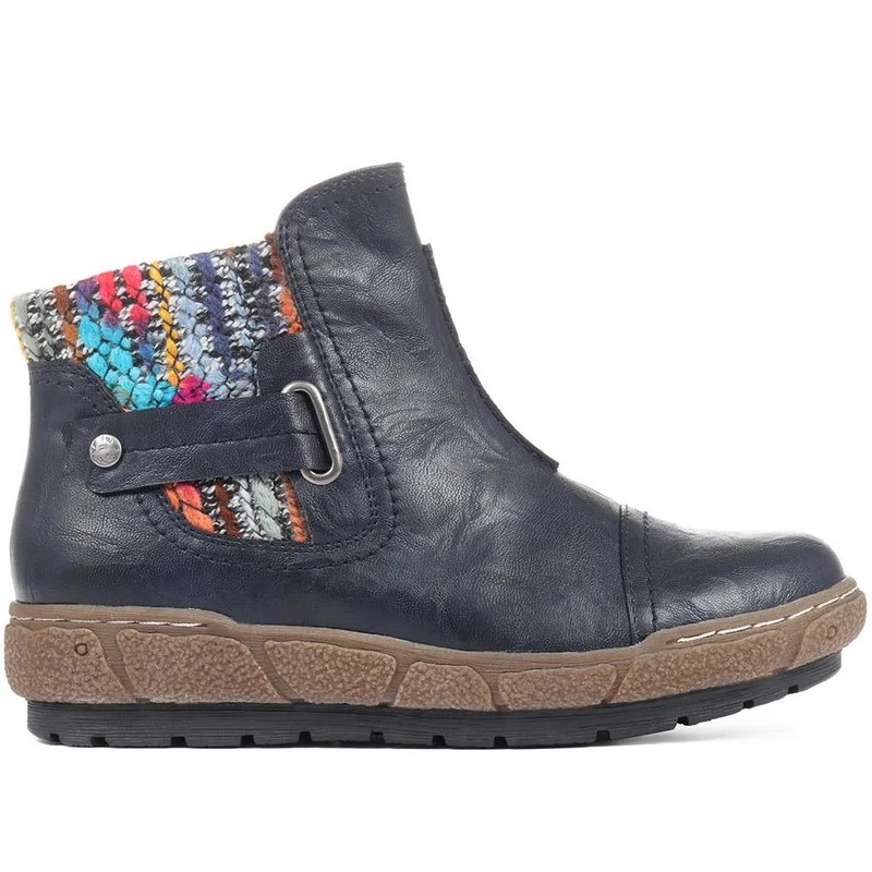Knitted Cuff Ankle Boots - WBINS32013 / 318 882 - Navy