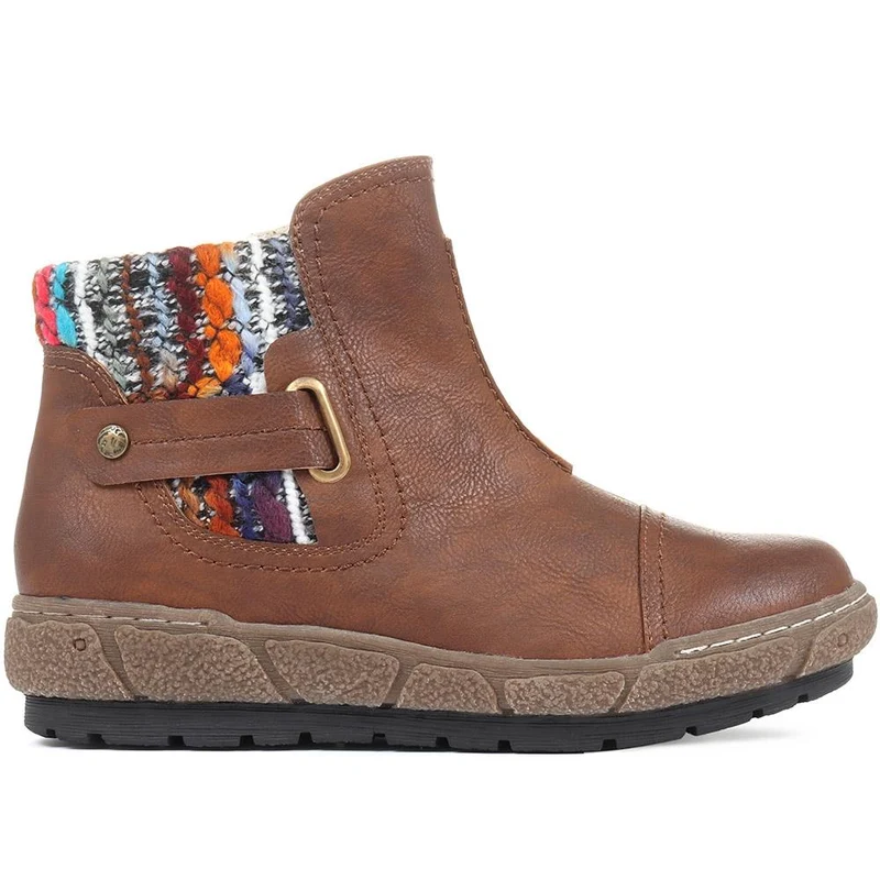 Knitted Cuff Ankle Boots - WBINS32013 / 318 882 - Tan