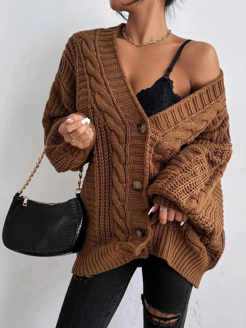 Lässiger Zopfmuster-Cardigan