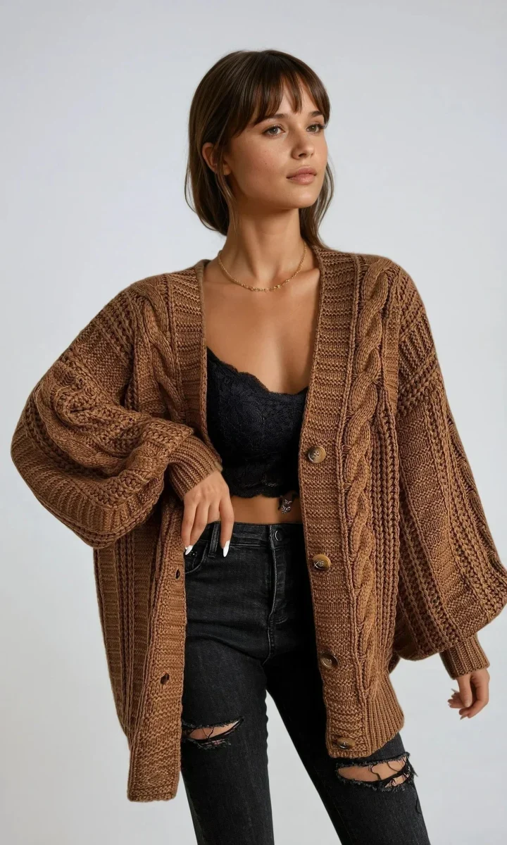 Lässiger Zopfmuster-Cardigan