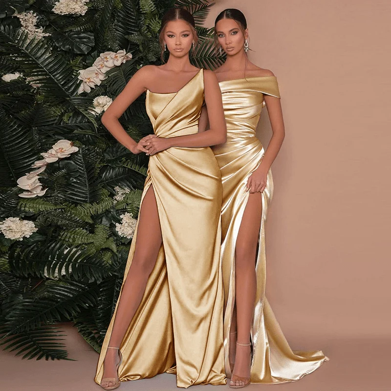 Glanz Maxikleid Schlitz Drapiert