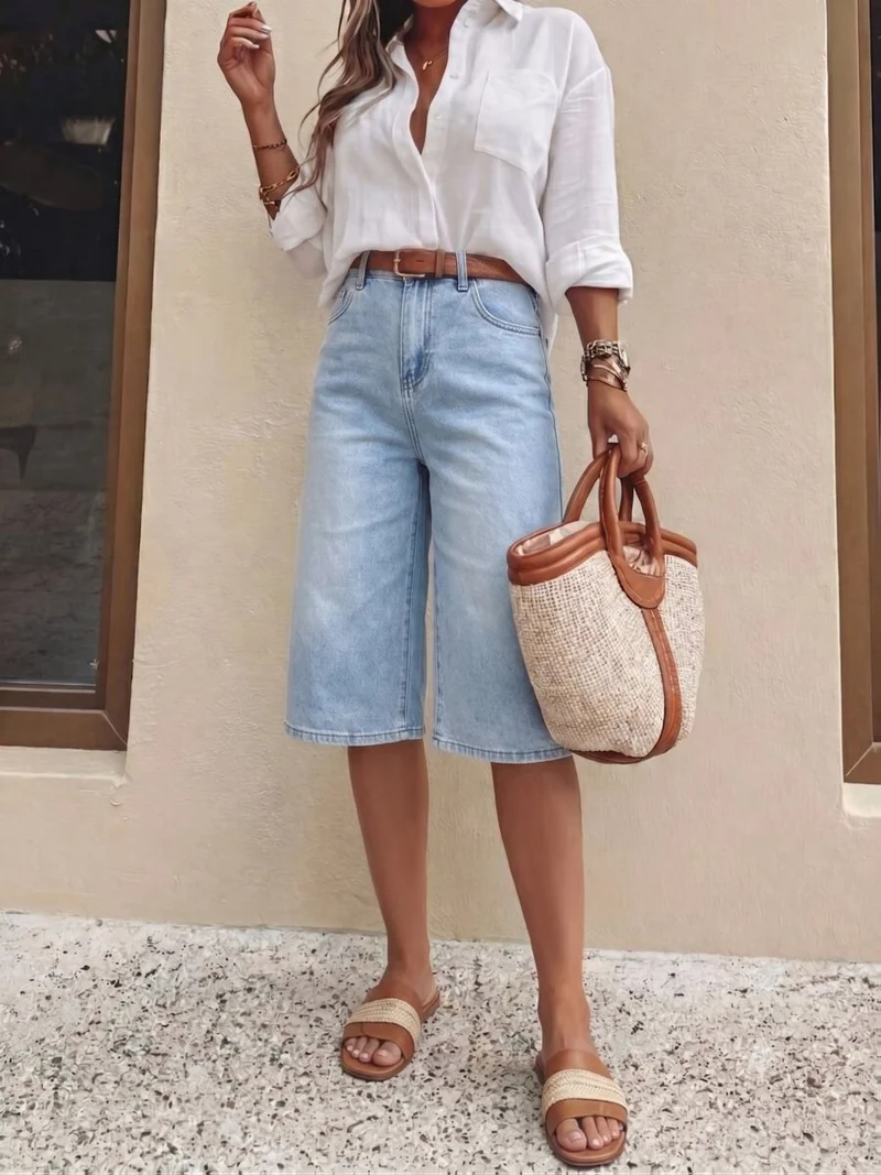 Jeans Bermuda Shorts Damen High Waist
