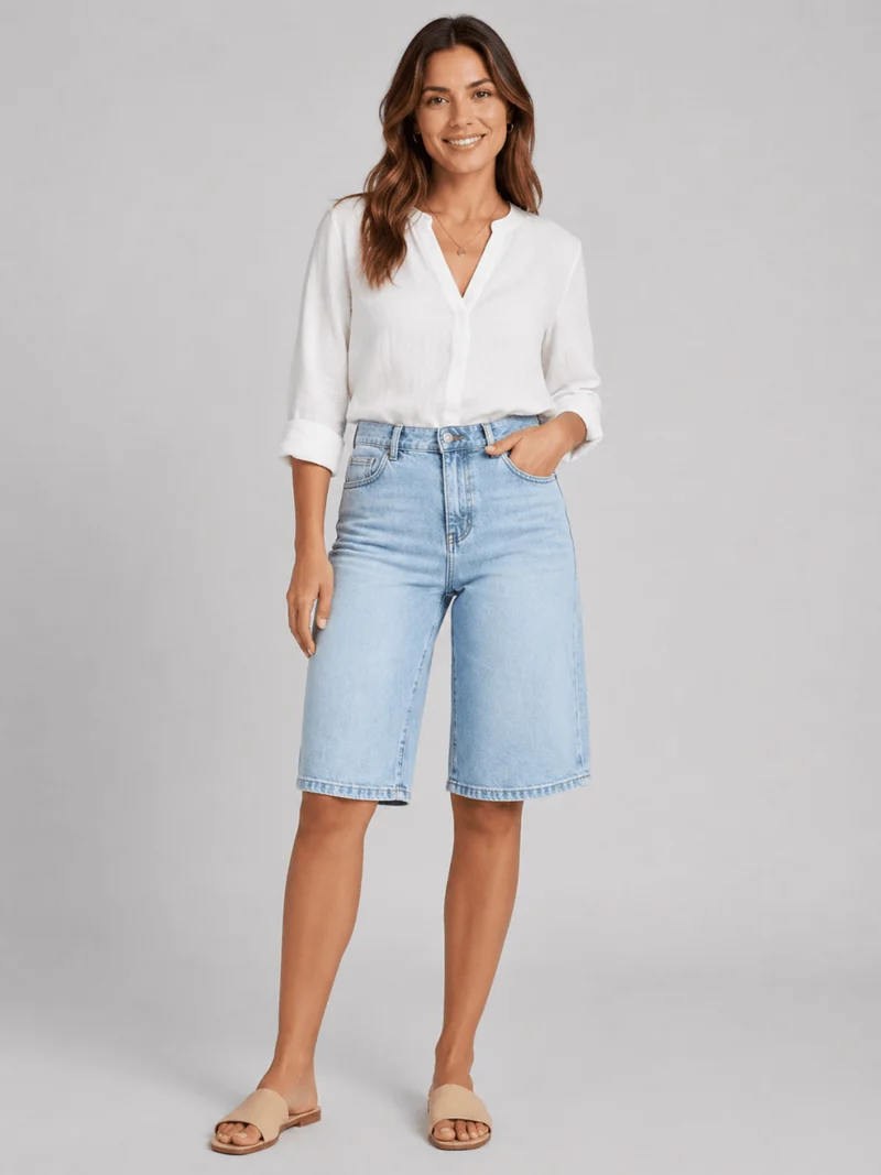 Jeans Bermuda Shorts Damen High Waist