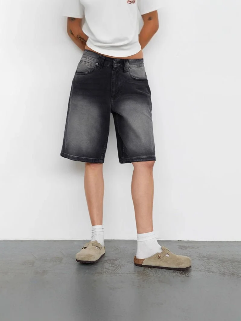 Denim Jorts Damen High Waist knielang