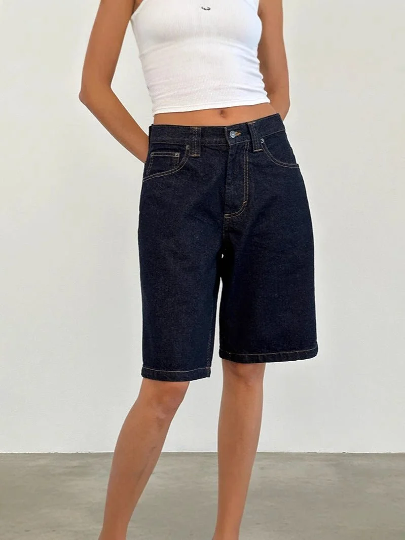 Denim Jorts Damen High Waist knielang