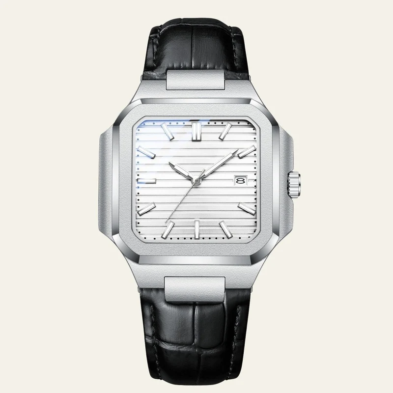 Herren Armbanduhr Eckig mit Lederarmband