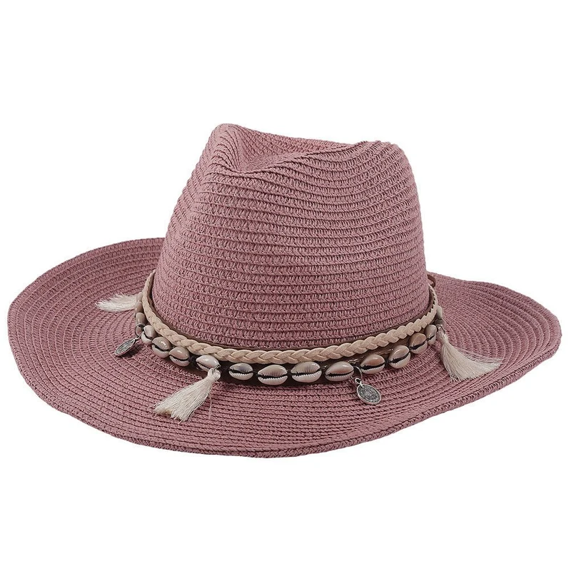 Damen Strohhut Boho Sommerhut mit Muscheln