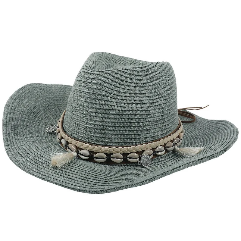 Damen Strohhut Boho Sommerhut mit Muscheln