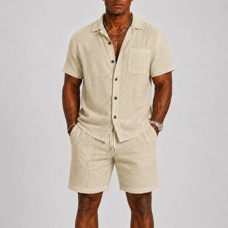 Elegantes Herren Sommer Set Mit Kurzarm Hemd