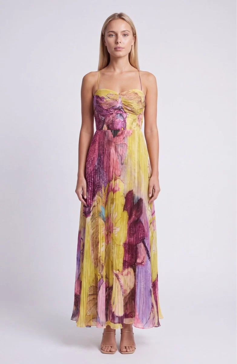 Elegantes Florales Sommer Maxi Kleid Ärmellos