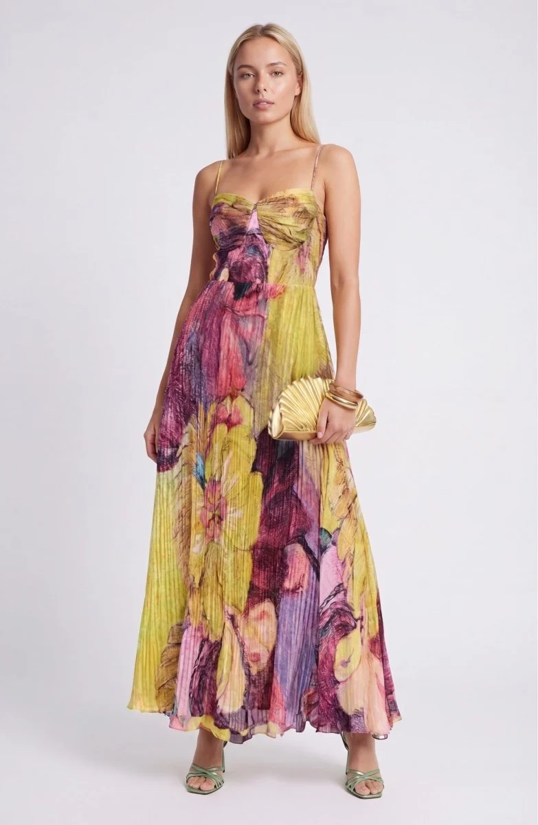 Elegantes Florales Sommer Maxi Kleid Ärmellos