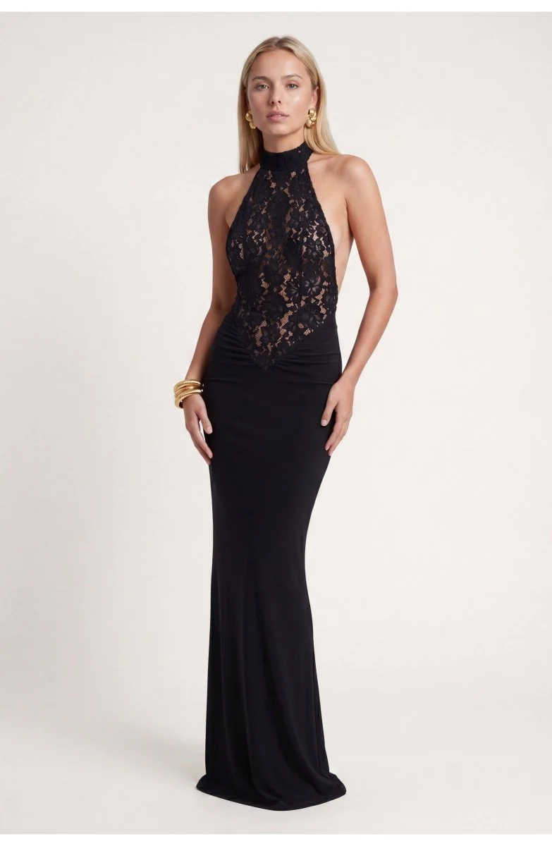 Schwarzes Spitzen Maxi Kleid Für Hochzeitsgäste
