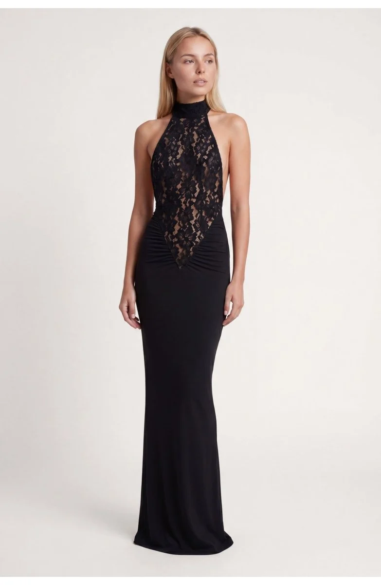 Schwarzes Spitzen Maxi Kleid Für Hochzeitsgäste