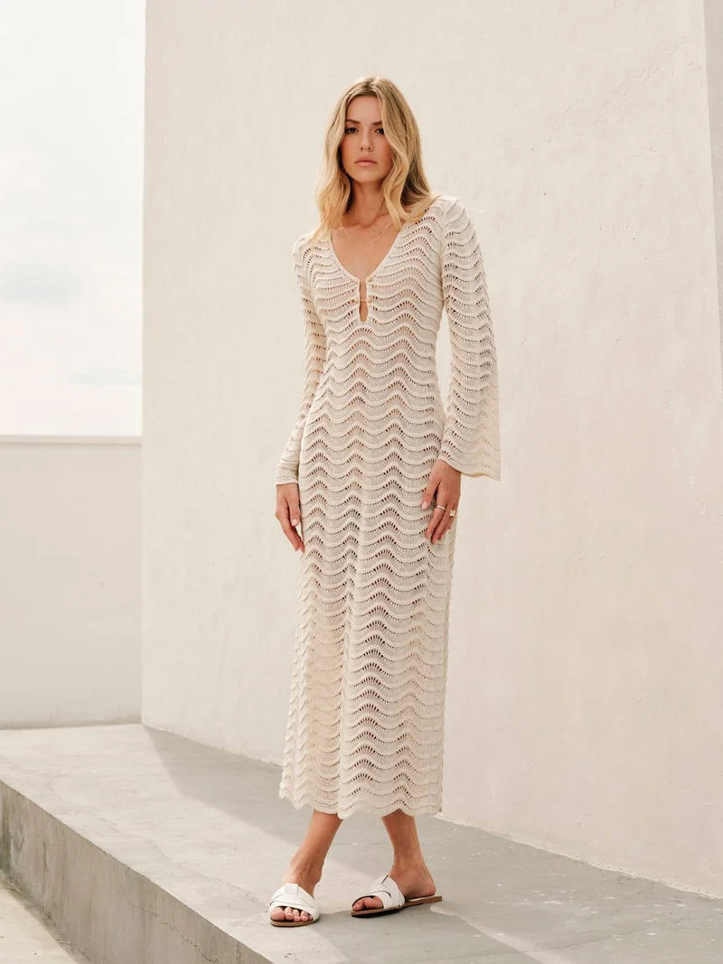 Elegantes Sommer Maxi Kleid In Häkeloptik