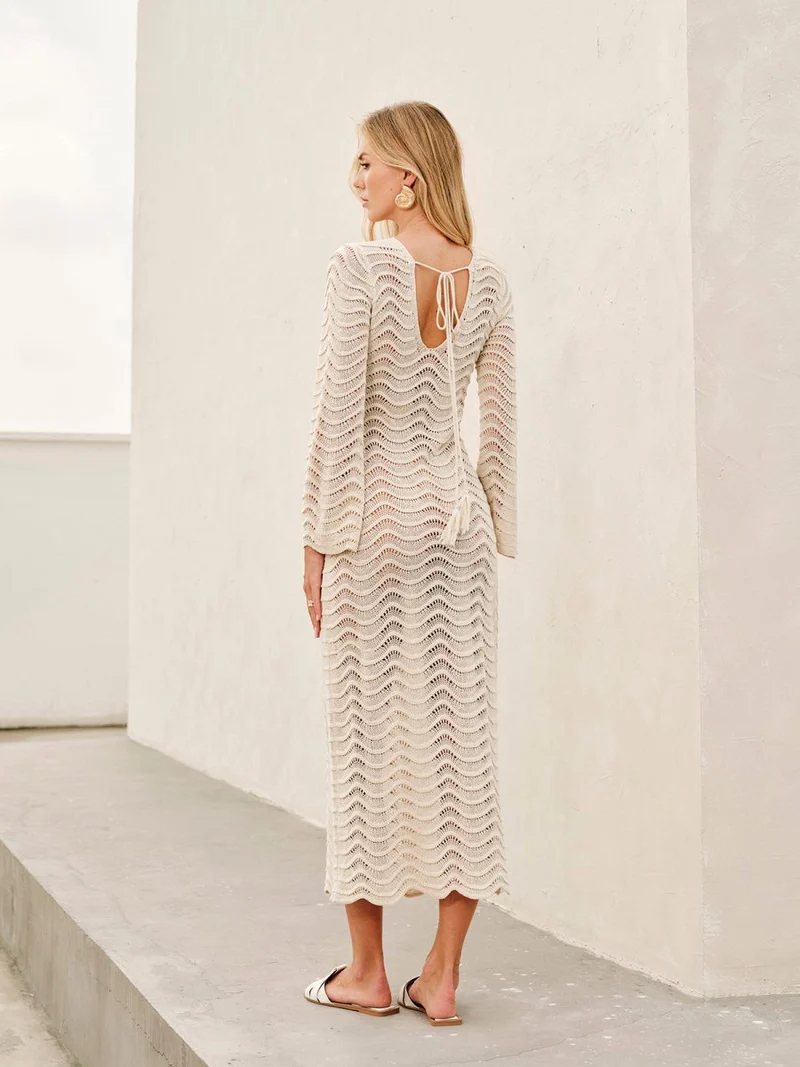 Elegantes Sommer Maxi Kleid In Häkeloptik