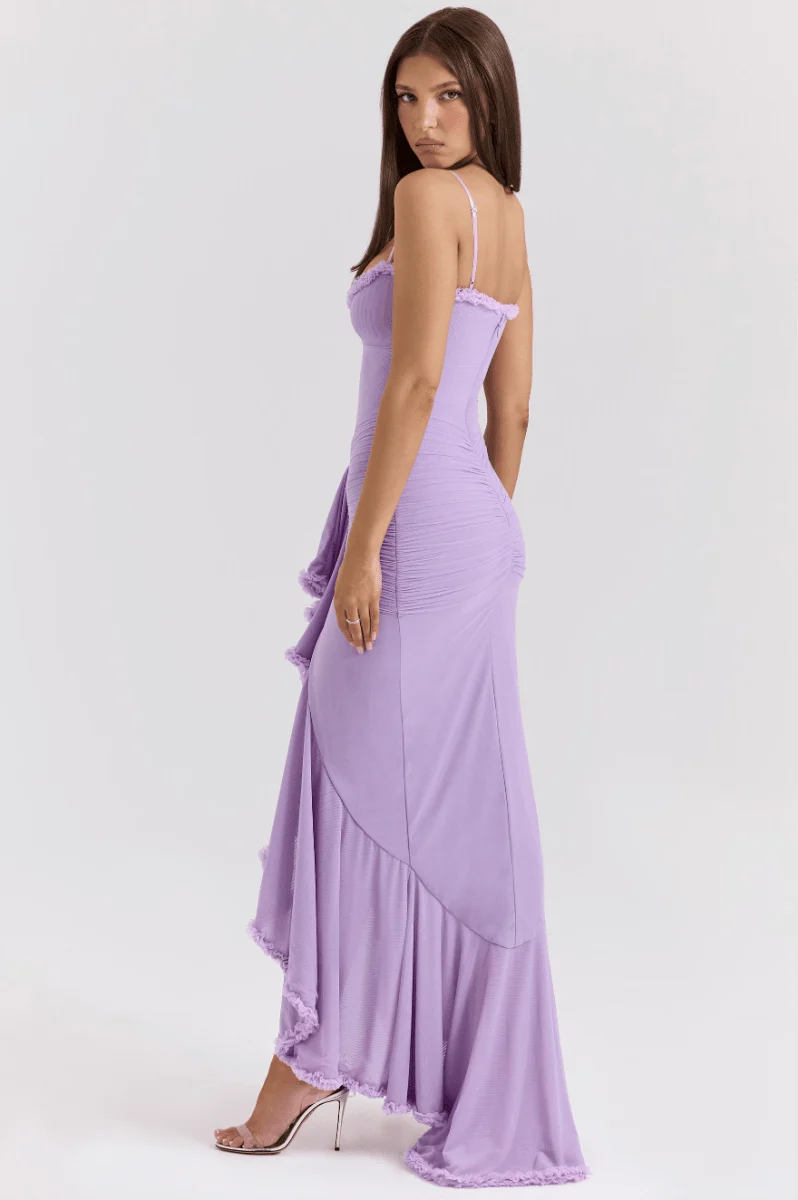 Maxi Abendkleid Langarm Rüschen