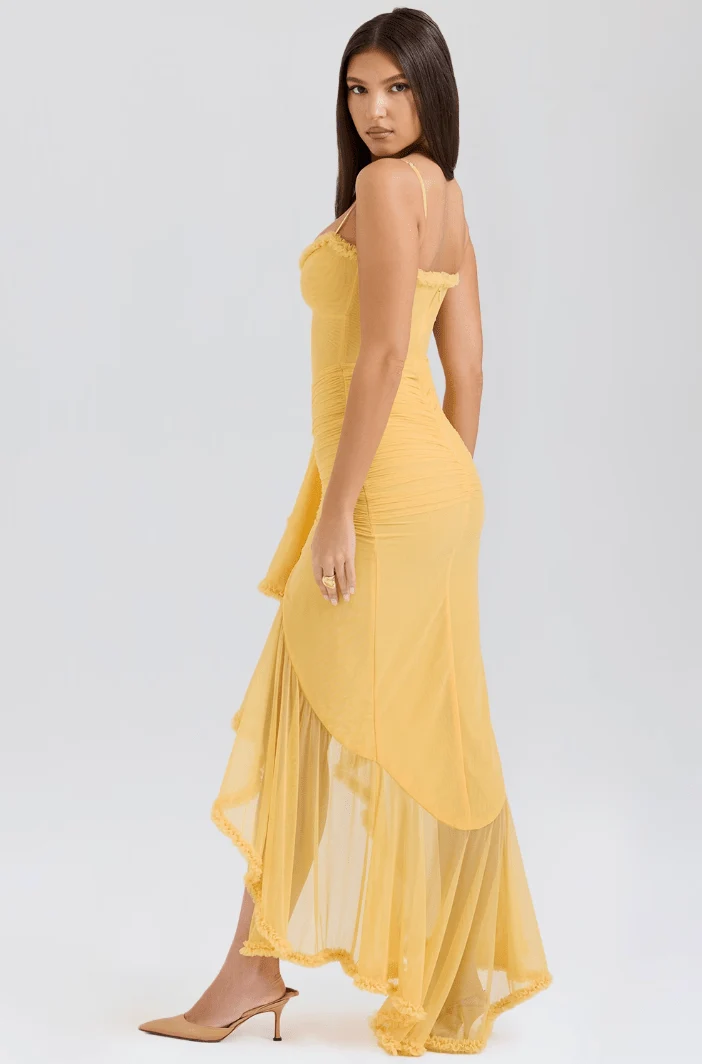 Maxi Abendkleid Langarm Rüschen