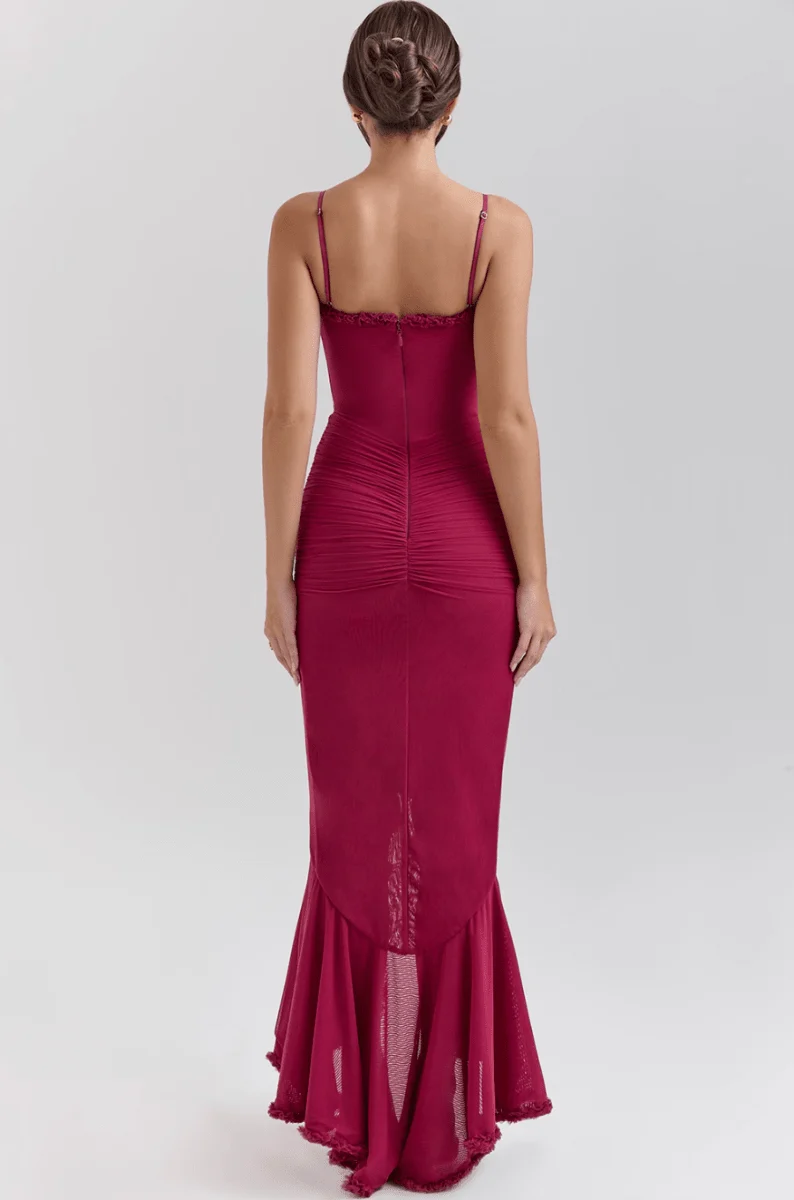Maxi Abendkleid Langarm Rüschen