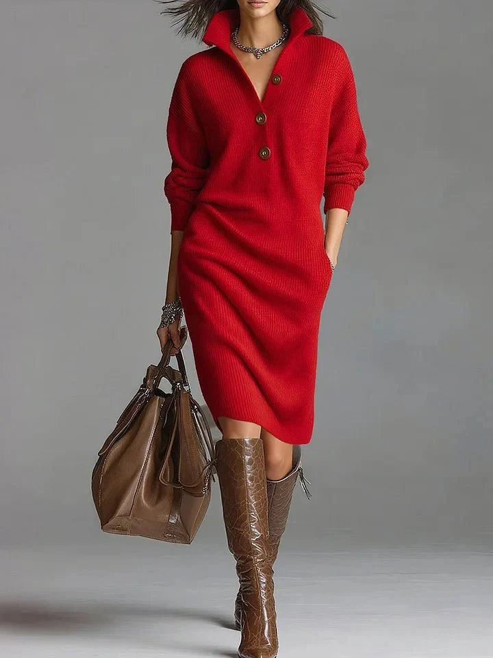Damen Kleid Midi Knopfleiste