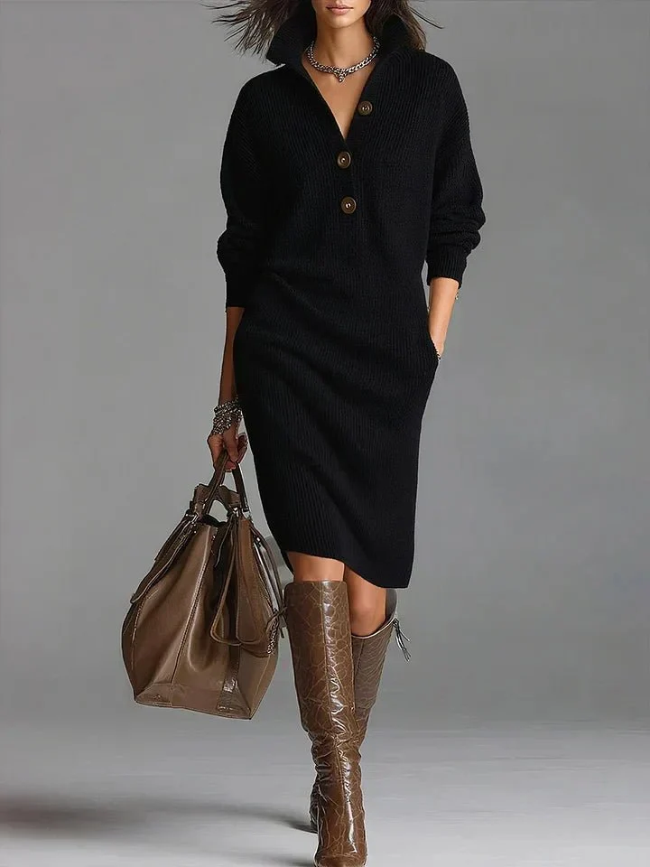 Damen Kleid Midi Knopfleiste