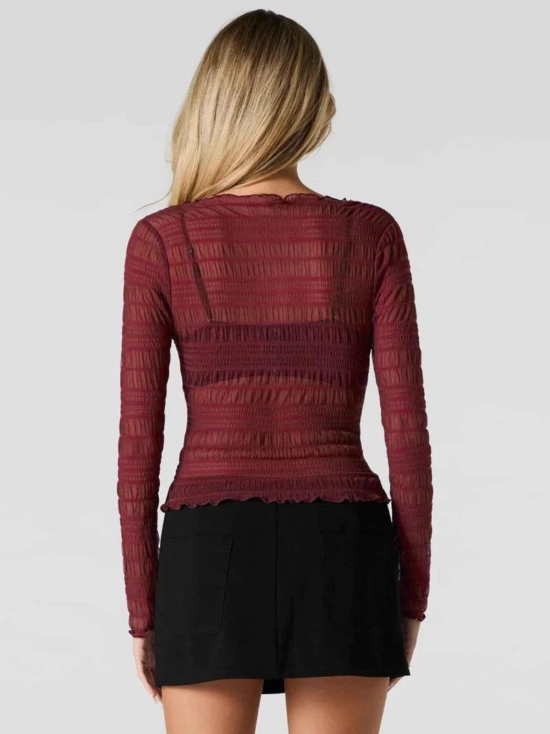 Chloé – Transparenter Longsleeve mit Rüschenstruktur