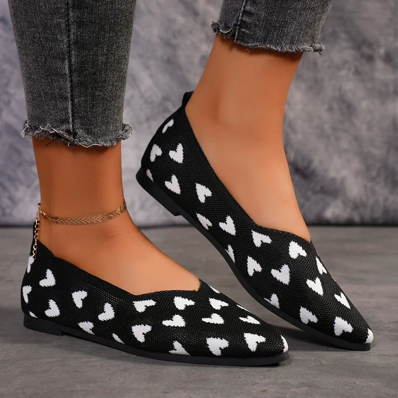 Damen Ballerinas Herzmuster Spitz