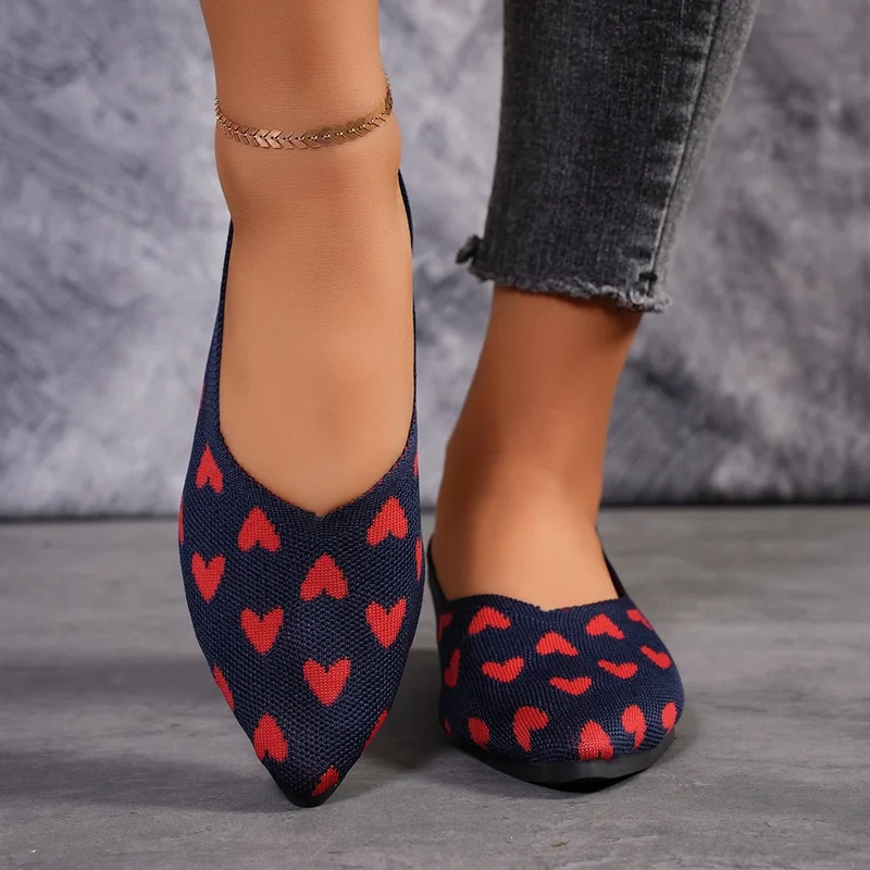 Damen Ballerinas Herzmuster Spitz