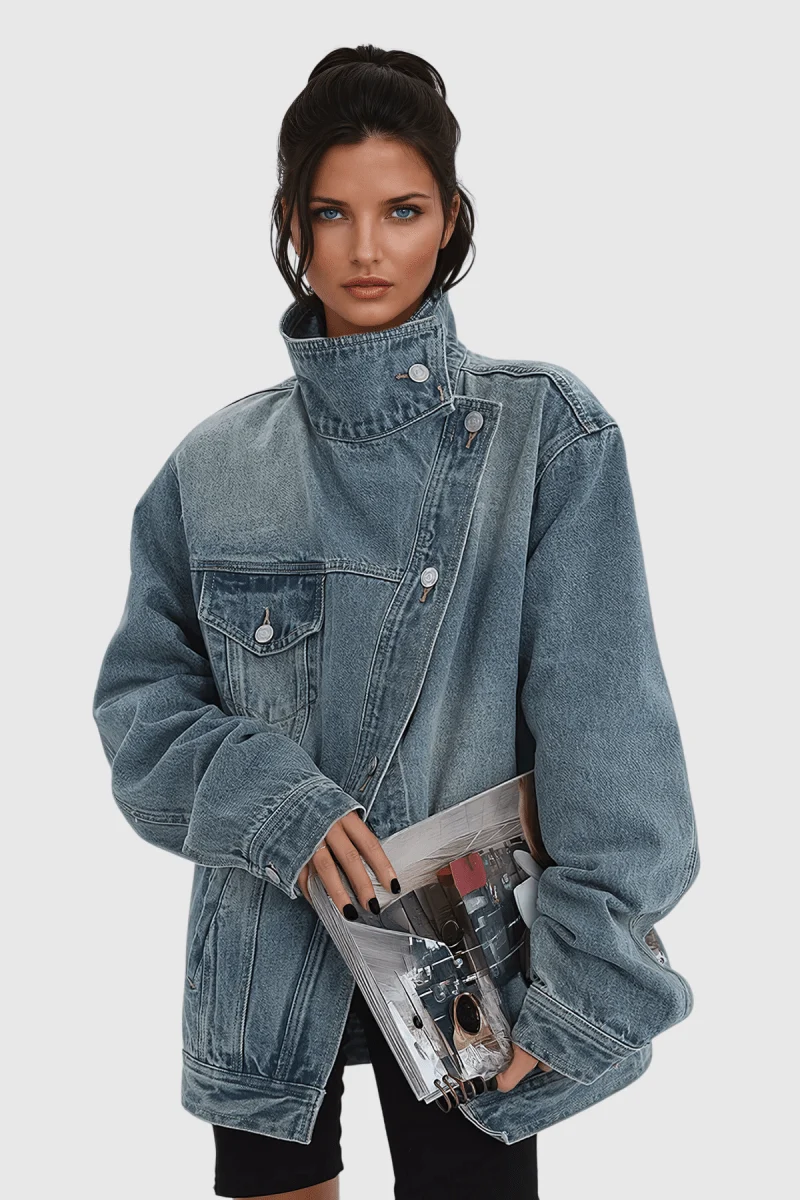 Oversize Jacke Stehkragen Knöpfe
