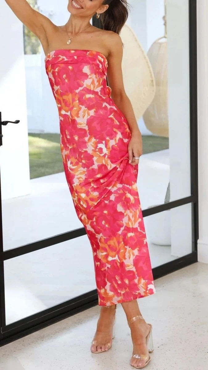 Florales Trägerloses Maxi Kleid Für Formelle Anlässe