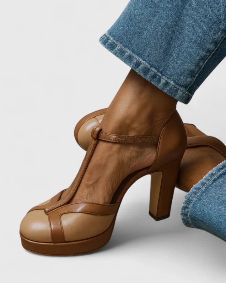 Runde High Heels Mit Knöchelriemen Und Schnalle