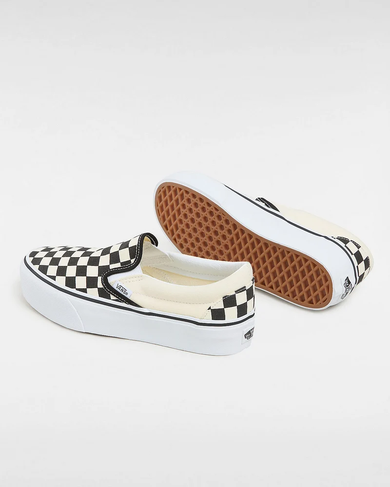VANS Unisex Checkerboard Classic Slip-On-Plattform-Sneaker – Schwarz / Weiß