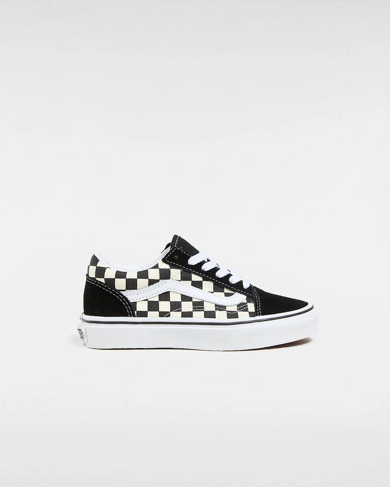 VANS Old Skool Primary Check-Turnschuhe für Kinder – Schwarz / Weiß