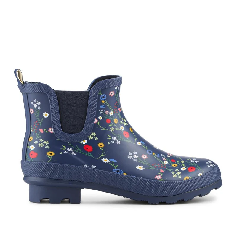 Block Heel Rubber Ankle Wellies - ITAJA42001 / 328 346 - Navy Floral