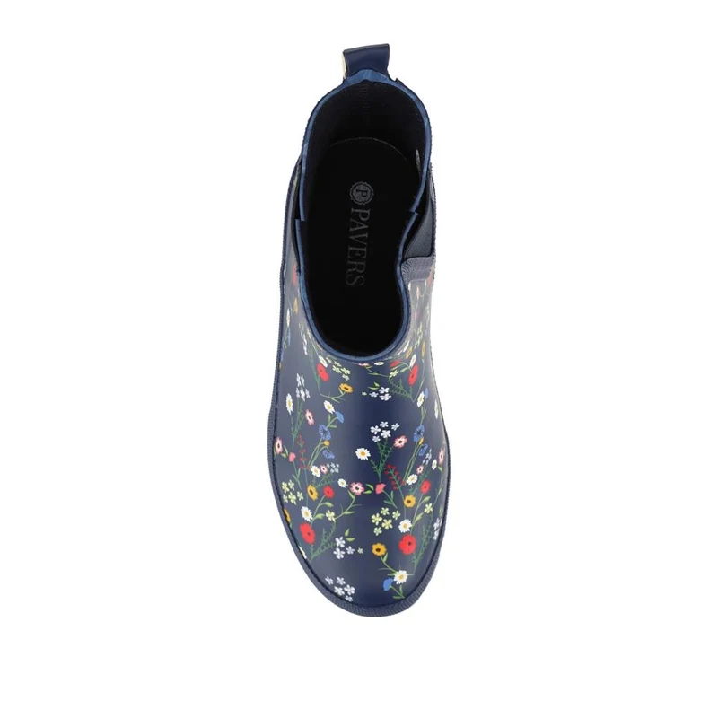 Block Heel Rubber Ankle Wellies - ITAJA42001 / 328 346 - Navy Floral