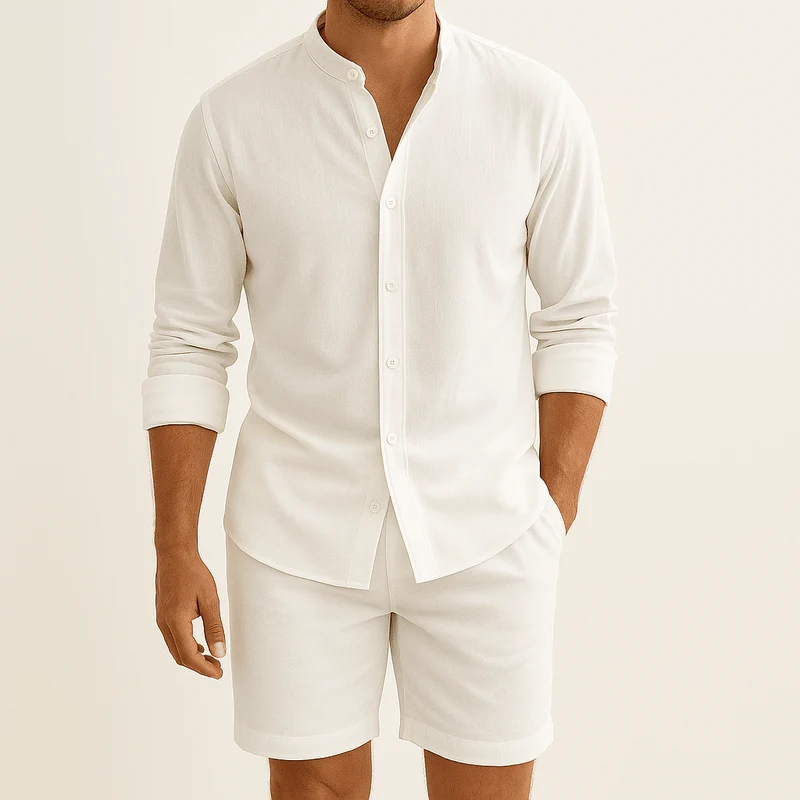 Herren Leinenlook Set Hemd Shorts