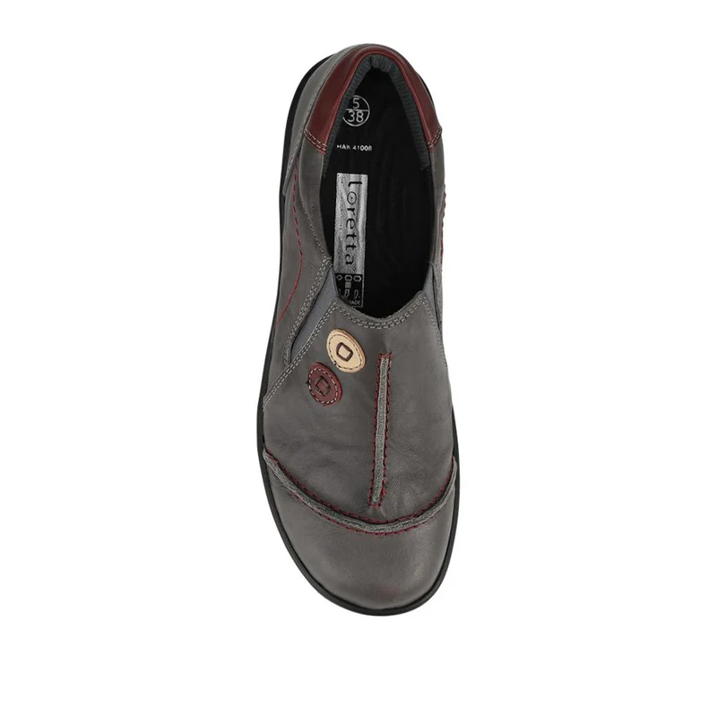 Elasticated Leather Slip-On Shoes - HAK41008 / 327 435 - Grey