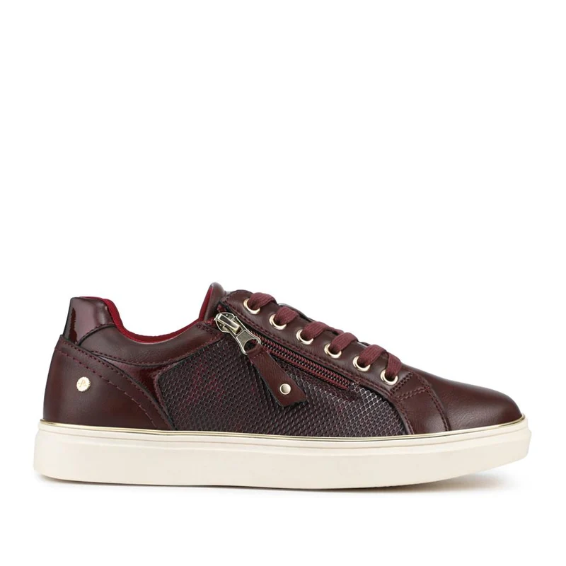 Wide Fit Zip & Lace Trainers With Grip Sole - WOIL42005 / 328 226 - Burgundy