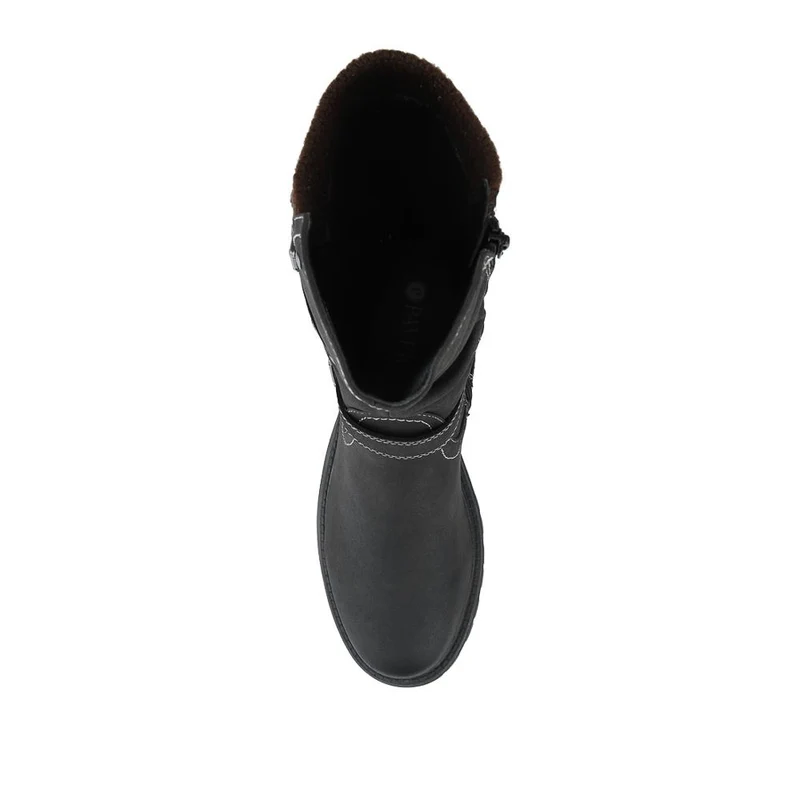 Dual Buckle Knitted Cuff Zipped Ankle Boots - TELOO42007 / 328 461 - Black