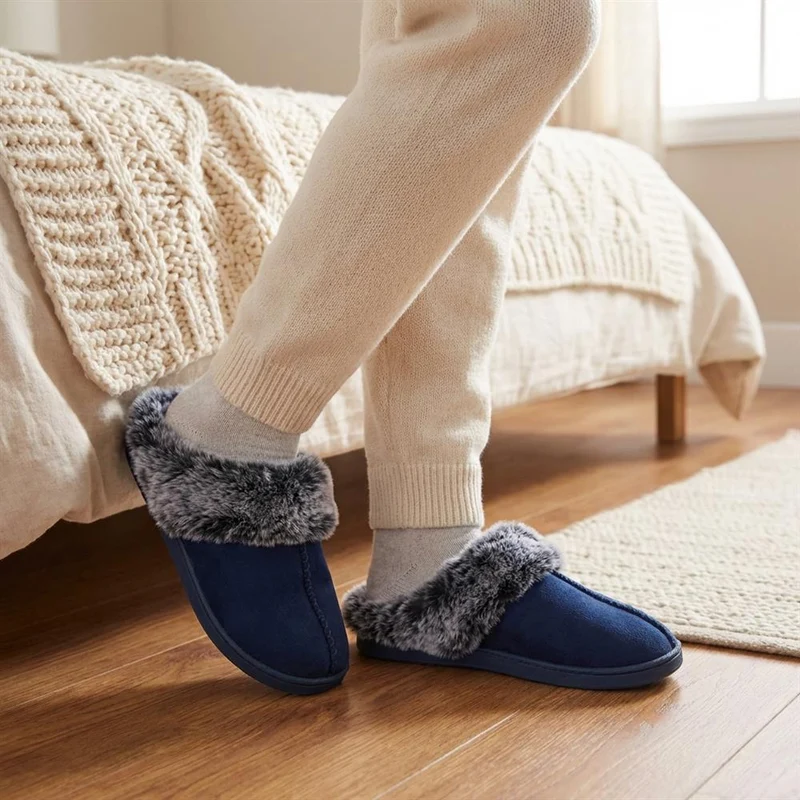 Warm Lined Cushioning Luxury Fur Slippers - GALOP42002 / 328 068 - Navy